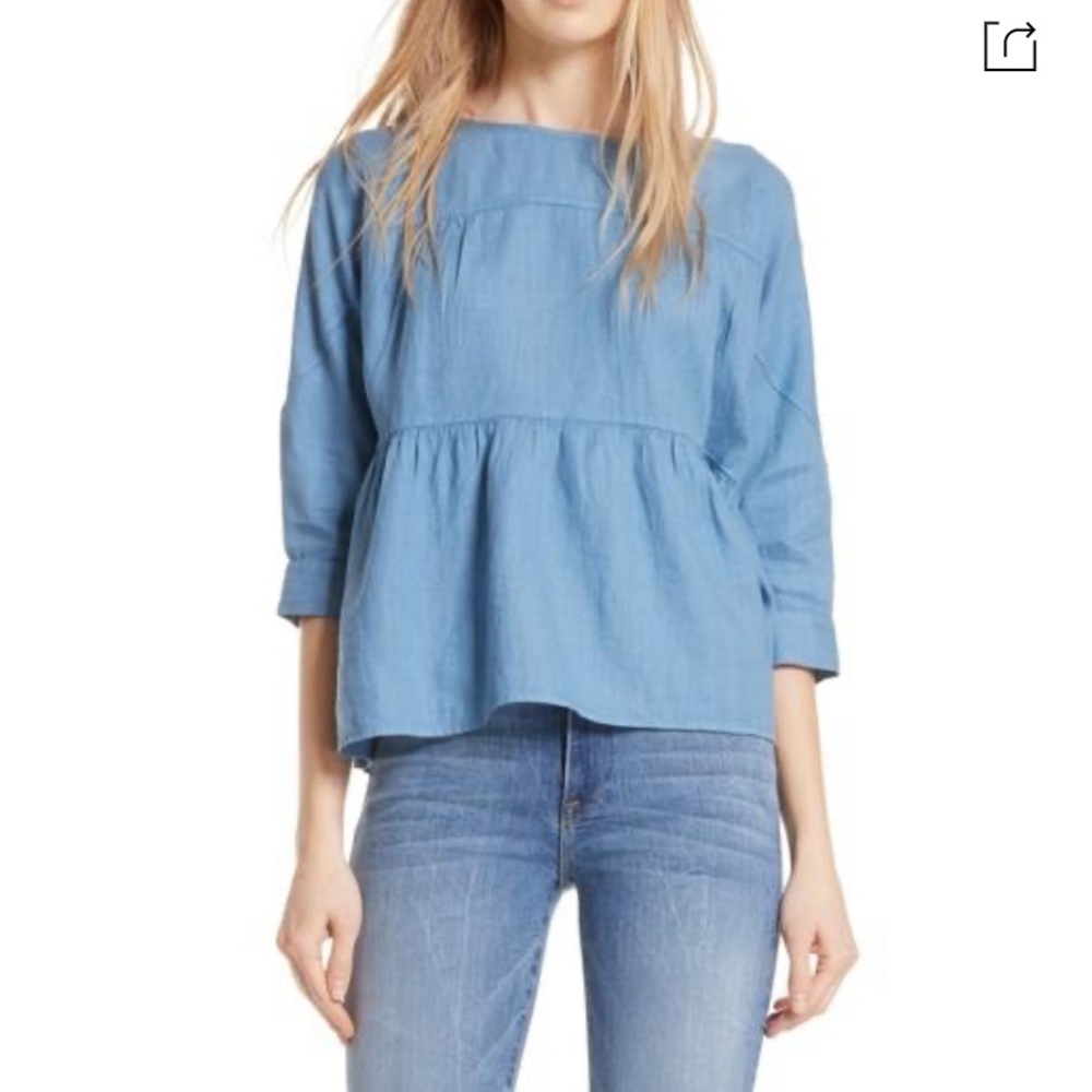 ✨FRAME DENIM✨💕 LINEN PEPLUM TOP IN BLUE HEAVEN💕
